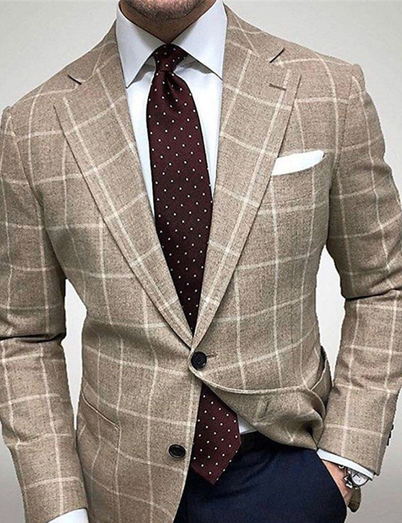 Cosy Men's Brown Plaid Winter Blazer - Stylish Outerwear for Chilly Weather