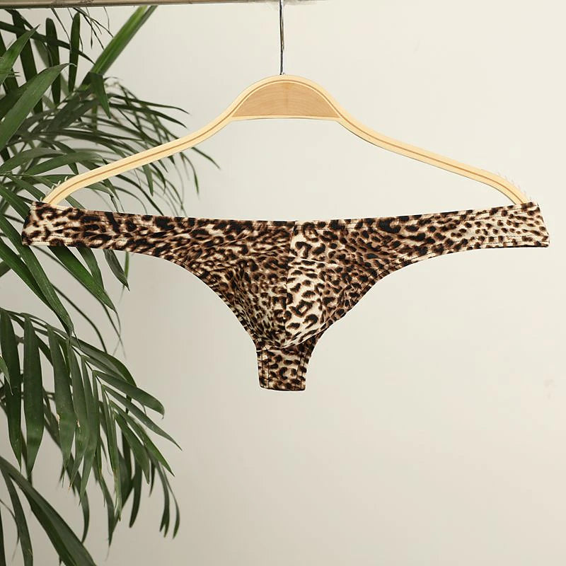 Men's 3 Pack Sexy Panties G-string Underwear String Print Nylon Leopard Mid Waist Plus Size Black Yellow