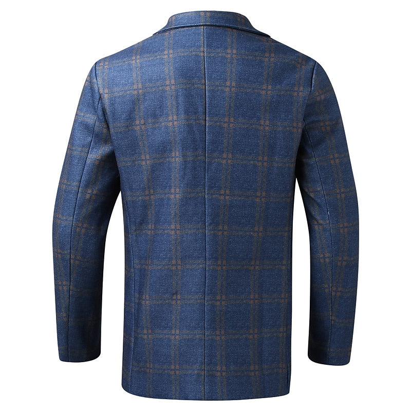 Stylish Men's Tweed Plaid Evening Blazer with Long Sleeves