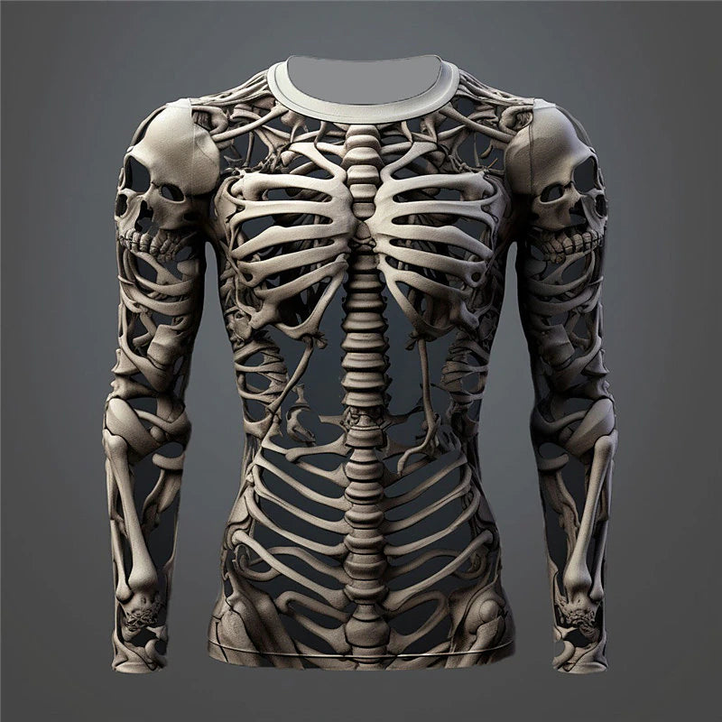 Graphic Skull Skeleton Fashion Designer Casual Men's 3D Print T shirt Tee Sports Outdoor Holiday Going out T shirt White Khaki Long Sleeve Crew Neck Shirt Spring &  Fall Clothing Apparel S M L XL 2XL