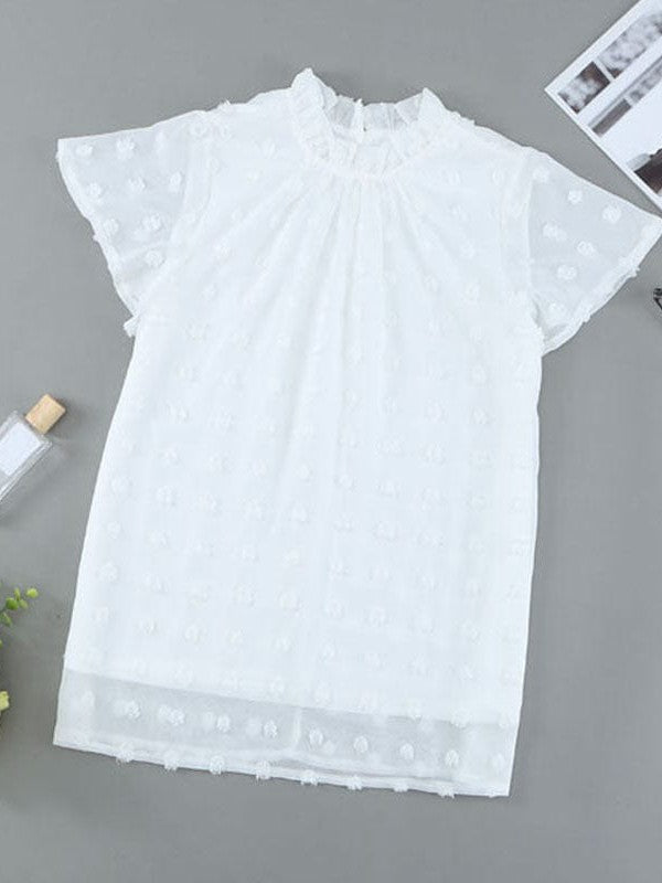 Romantic Ruffled Sleeveless Chiffon Jacquard Shirt for Women