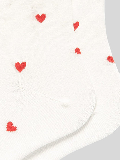 Romantic White Heart Print Cotton Socks