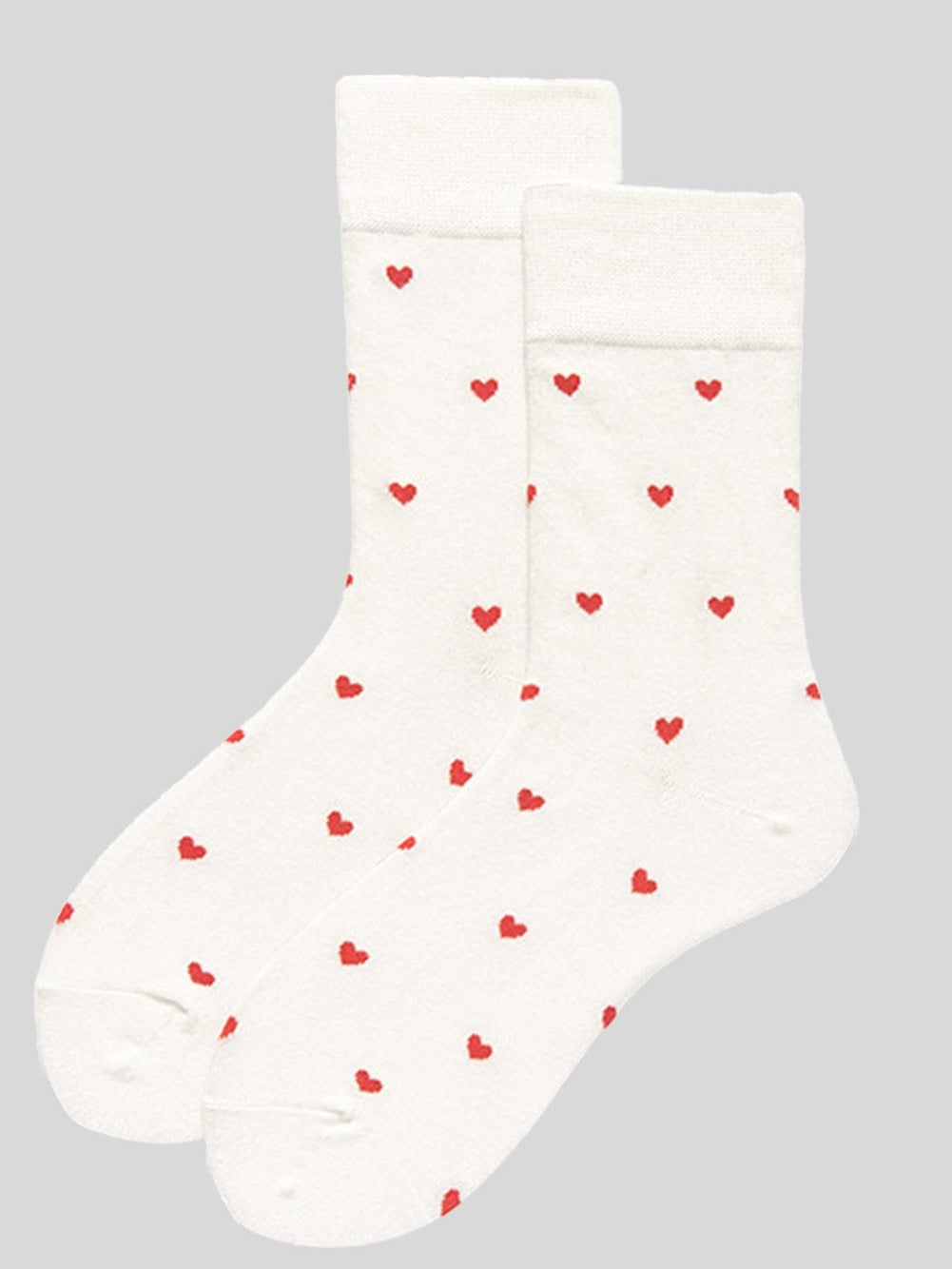 Romantic White Heart Print Cotton Socks