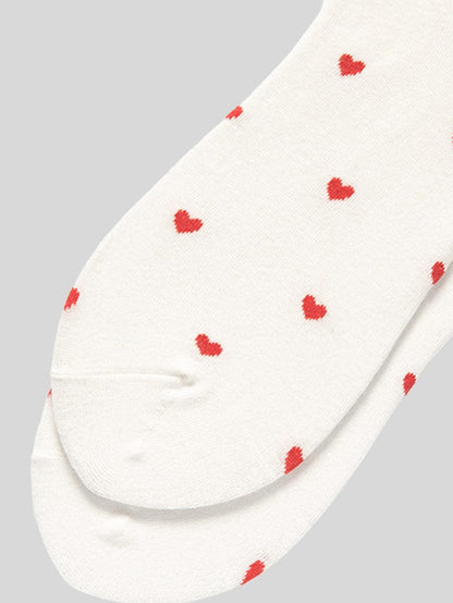 Romantic White Heart Print Cotton Socks