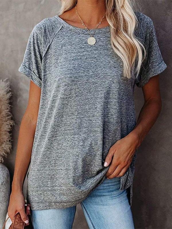 Round Neck Solid Loose Short Sleeve T-shirt