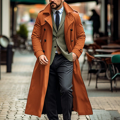 Classic Men's Long Overcoat with Adjustable Fit and Breathable Fabric - Versatile for Work, Celebrations, and Weddings