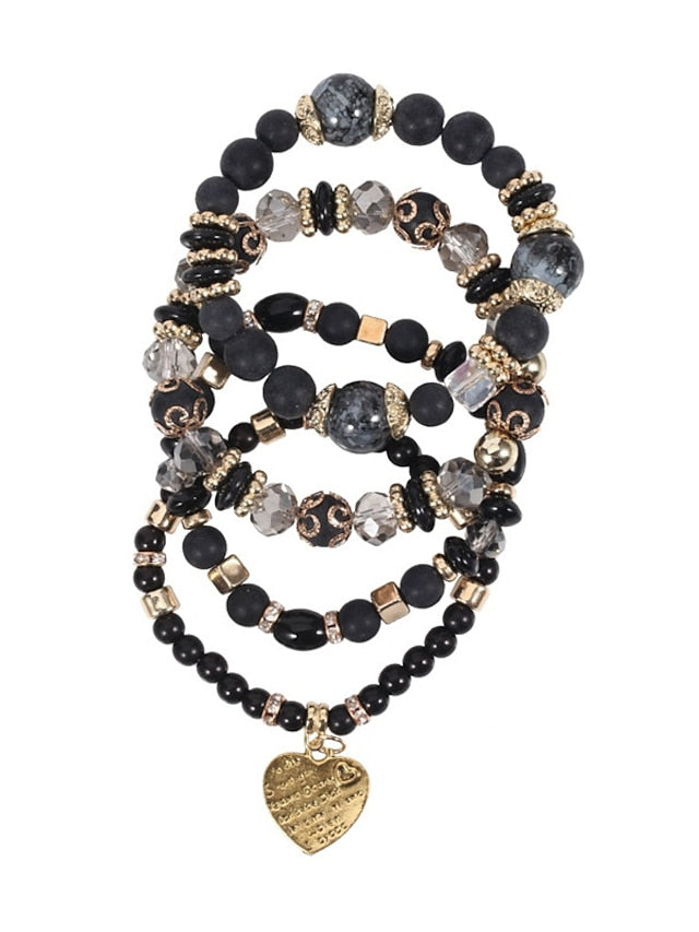 Women's Ethnic Style Heart Bracelets & Bangles Set - Imitation Pearl in Black and Red for Fall/Winter