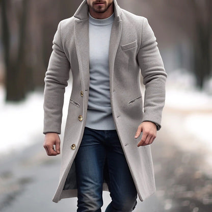 Winter Polyester Men's Trench Coat - Stylish Office & Career Outerwear