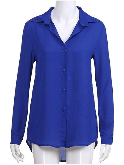 Women's Blouse Shirt Plain Shirt Collar Business Basic Elegant Tops Blue Yellow Gray - LuckyFash™