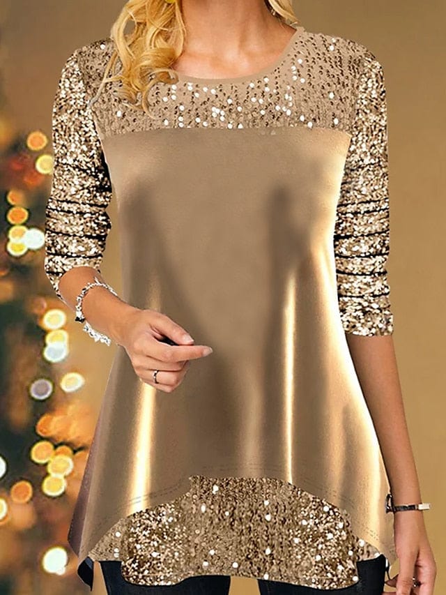 Velvet Sequin Long Sleeve T-shirt for Women's Party and Holidays