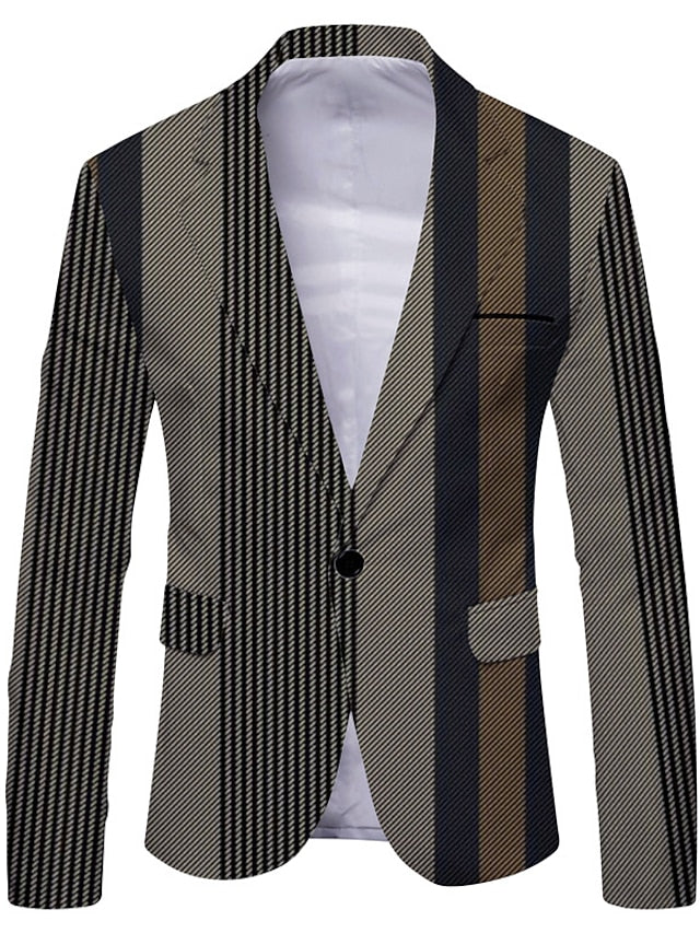 Fashionable Men's Color Block Striped Single Breasted Blazer - Brown/Gray