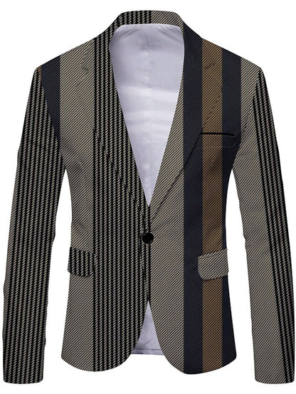 Fashionable Men's Color Block Striped Single Breasted Blazer - Brown/Gray