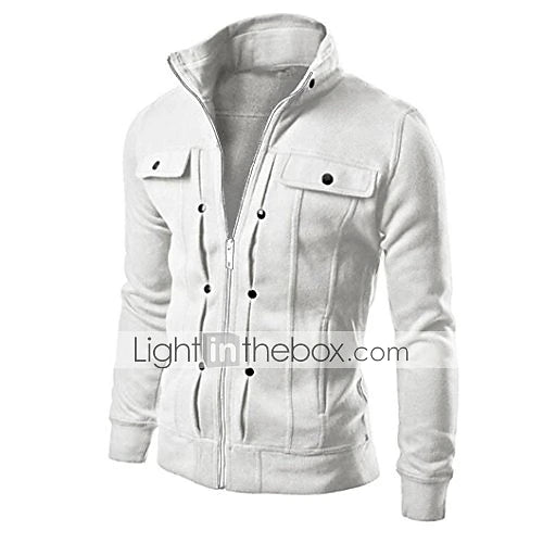 Men's Jacket Street Business Thermal Warm Windproof Zipper Winter Autumn Solid Color Fashion Regular Black White Brown Light Grey Dark Gray Jacket