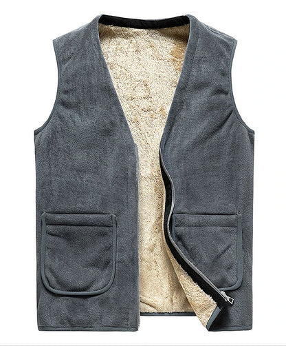 Grey Cashmere Fleece Vest with Long Sleeves for Men