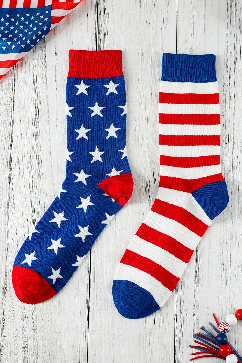 Sail Blue American Flag Striped Crew Socks