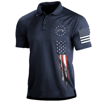 Men's Polo Shirt Golf Shirt Star Turndown Black White Army Green Navy Blue Dark Green 3D Print Street Daily Short Sleeve 3D Button-Down Clothing Apparel Fashion Casual Comfortable