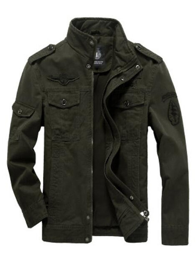 Men's Lightweight Jacket Summer Jacket Jacket Daily Weekend Fall Winter Solid Colored Basic Stand Collar Regular Regular Fit Black Army Green Khaki Jacket