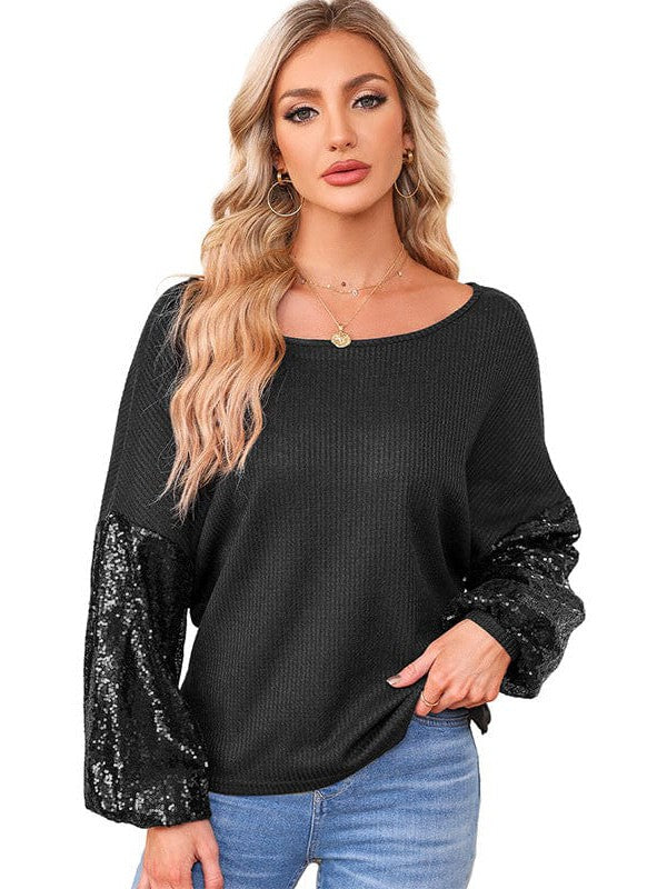 Sexy Backless Sequined Waffle Knit Sweater for Women