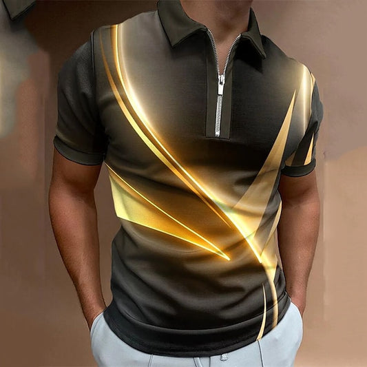 3D Print Men's Polo Shirt with Geometric Graphic Print in Black, Pink, Blue, and Green