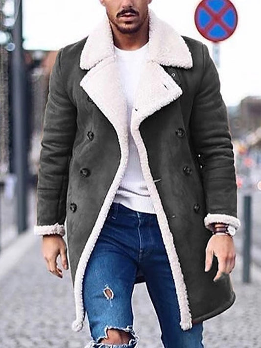 Ultimate Winter Style: Men's Shearling Sherpa Jacket with Color Block Patchwork
