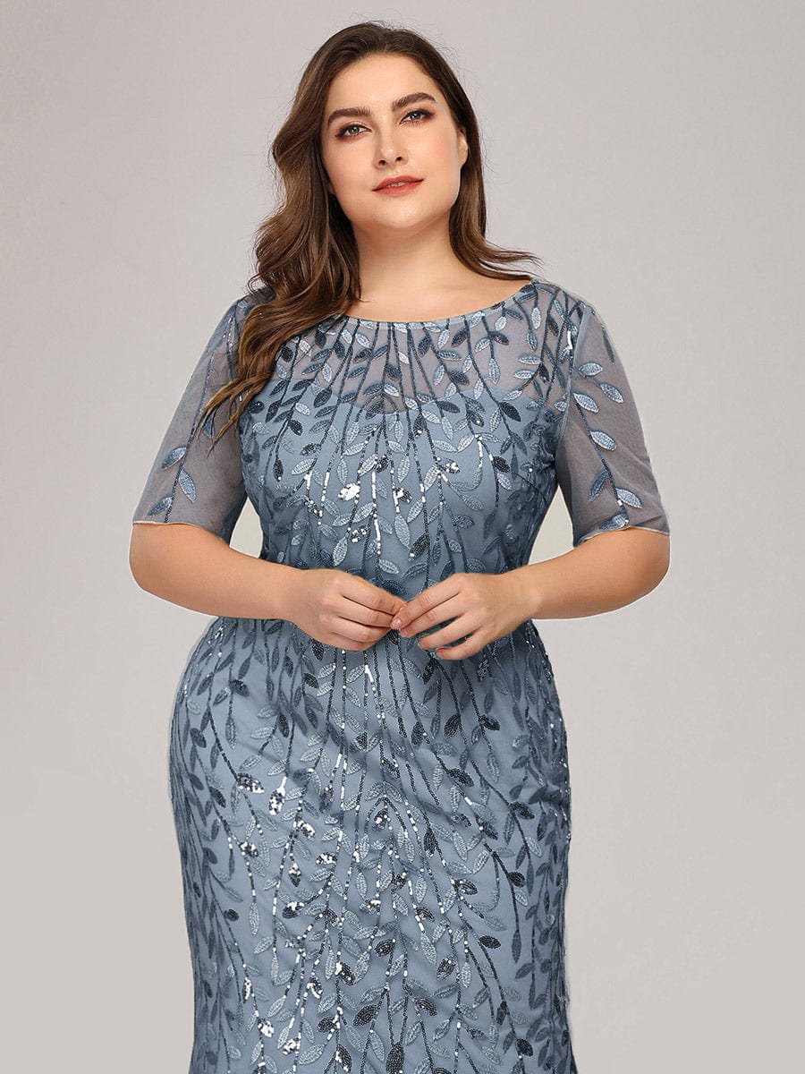 Shimmery Sequin Floral Fishtail Tulle Dress for Plus Size Beauty