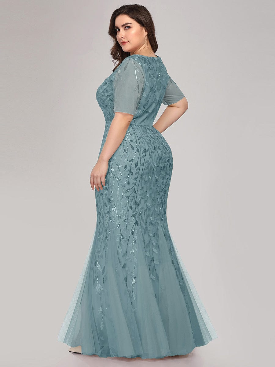 Shimmery Sequin Floral Fishtail Tulle Dress for Plus Size Beauty