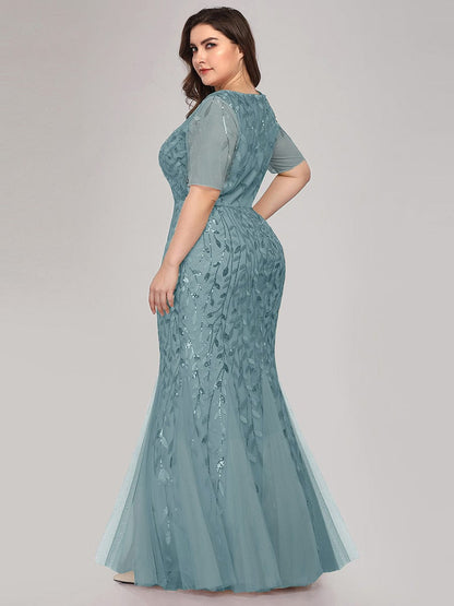 Shimmery Sequin Floral Fishtail Tulle Dress for Plus Size Beauty