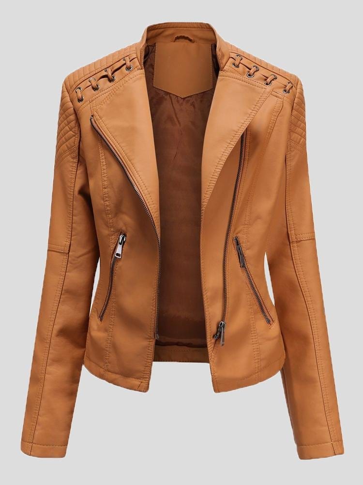 Short Slim Leather Motorcycle Jacket