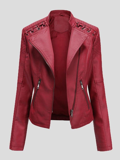 Short Slim Leather Motorcycle Jacket