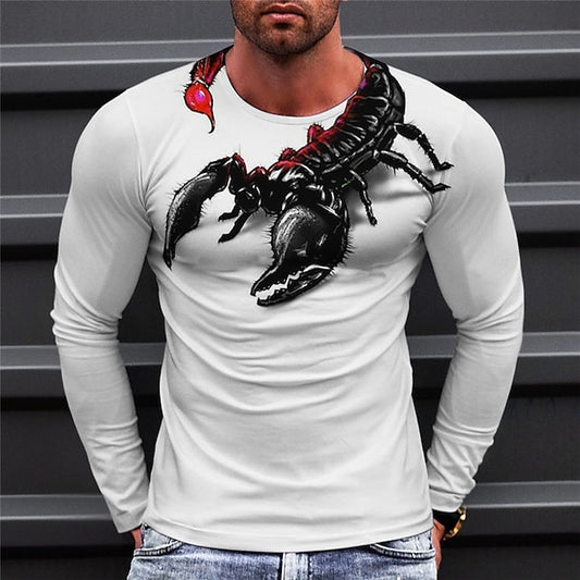 Men's T shirt Tee Animal Graphic Prints Scorpion Crew Neck A B C Black White 3D Print Outdoor Street Long Sleeve Print Clothing Apparel Sports Designer Basic Casual