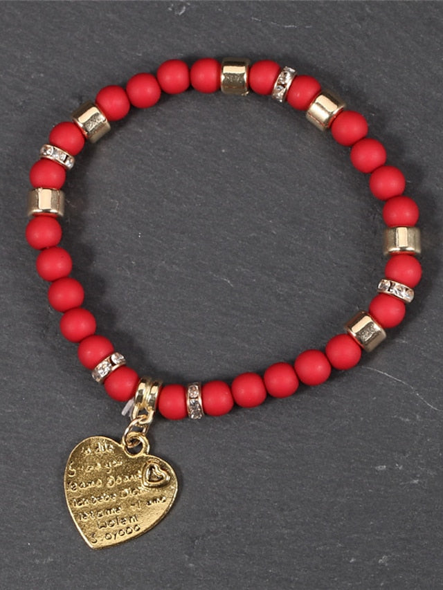 Women's Ethnic Style Heart Bracelets & Bangles Set - Imitation Pearl in Black and Red for Fall/Winter