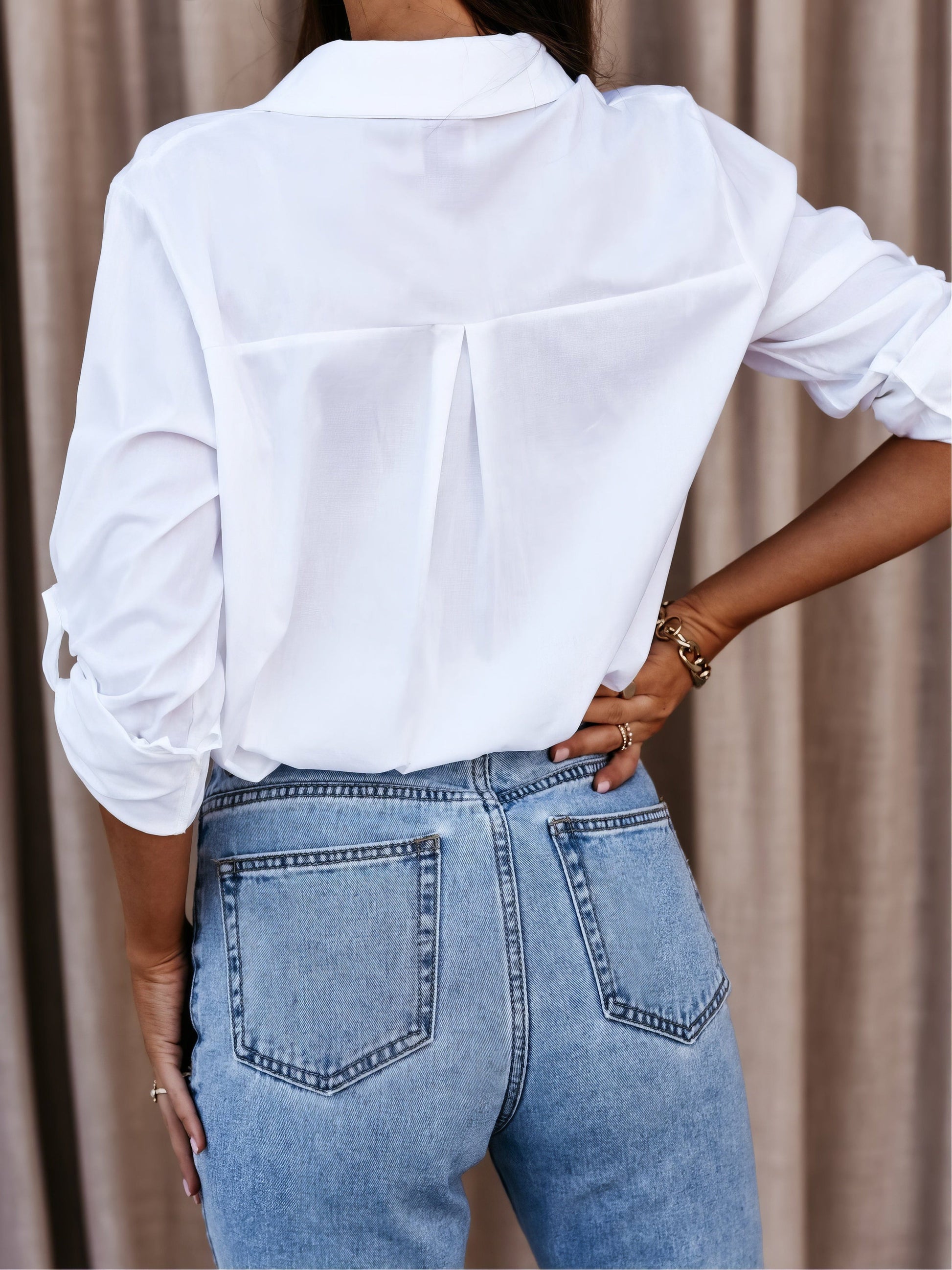 Simple Long Sleeve V-Neck Button Blouses