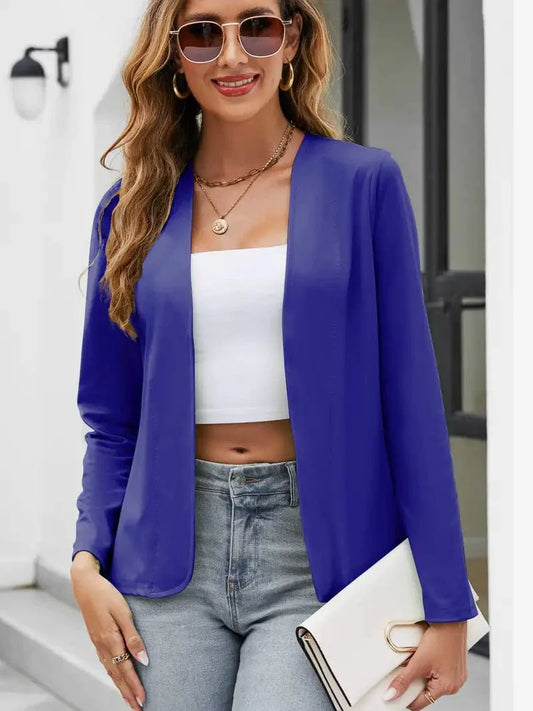 Simple Solid Blazer: Chic Open Front Long Sleeve Cardigan, Women's Work Attire