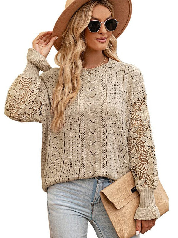 Simple Style Women's Lace Knitted Pullover Sweater