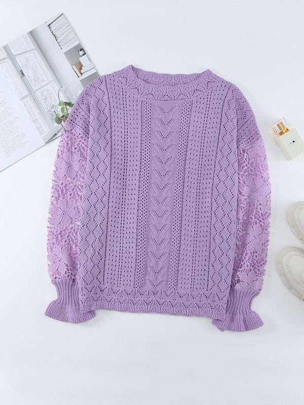 Simple Style Women's Lace Knitted Pullover Sweater