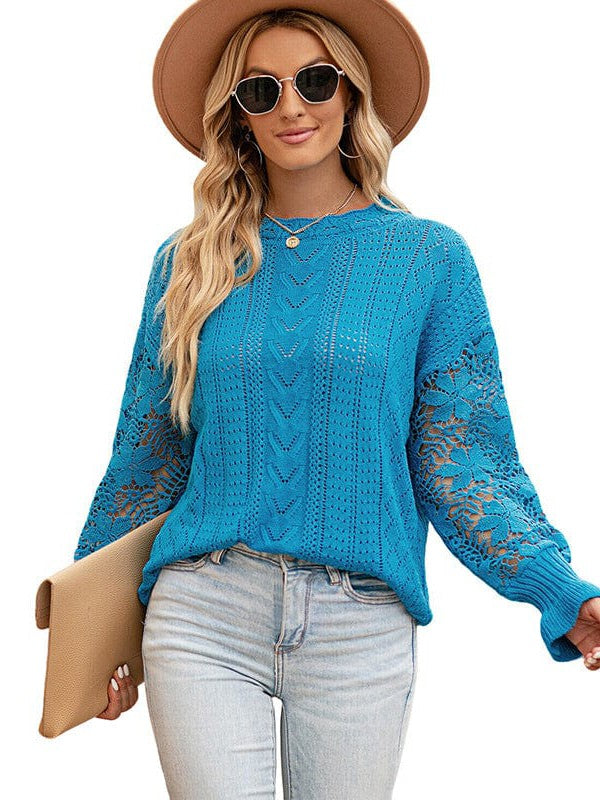 Simple Style Women's Lace Knitted Pullover Sweater