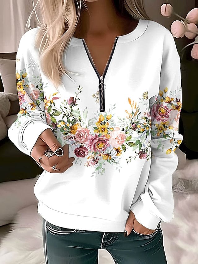 Floral Vintage Quarter Zip Women's Sweatshirt
