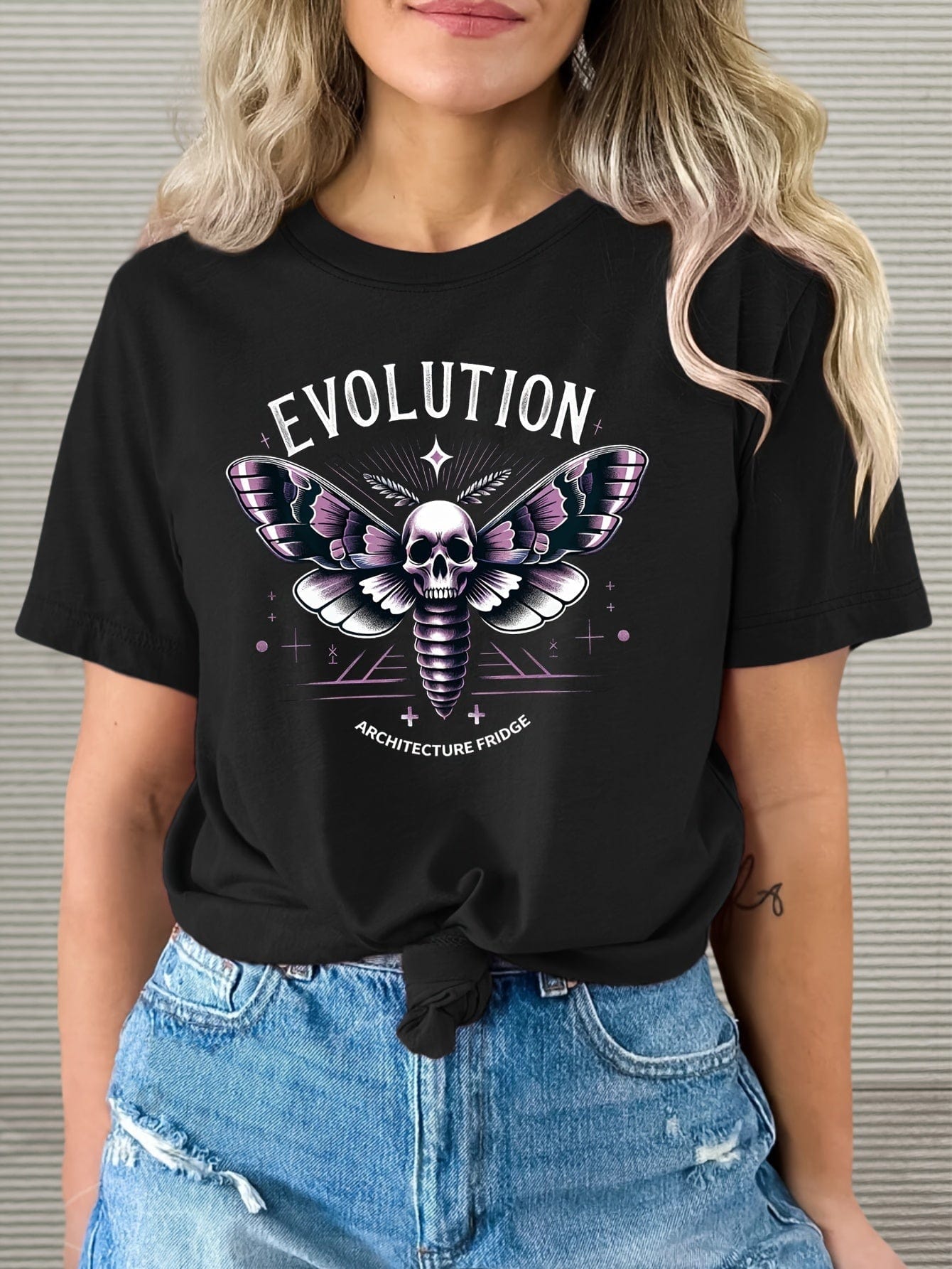 Skull Butterfly Graphic Tee, Casual Summer Top for Women with Crew Neck and Short Sleeves