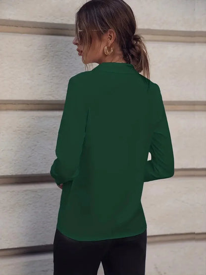Sleek Lapel Slim Blouse, Sophisticated Long Sleeve Top Suitable for Spring & Autumn, Women's Apparel
