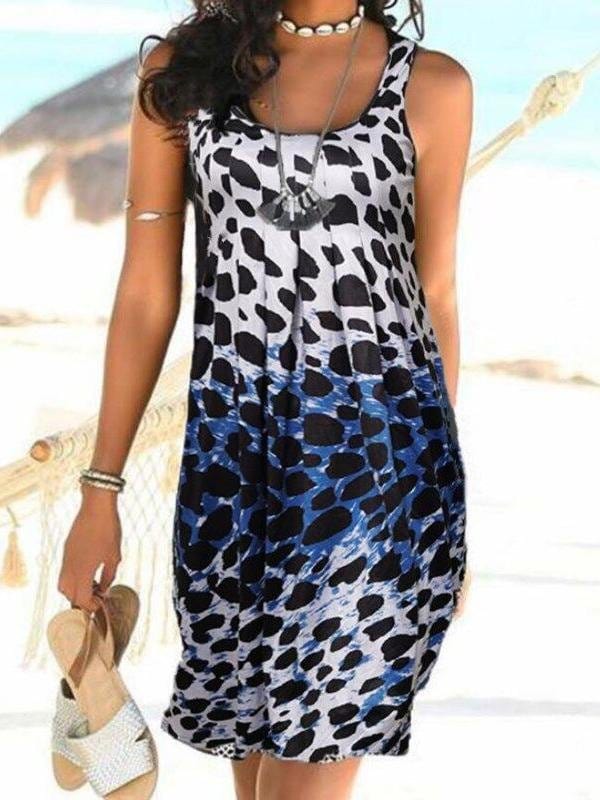 Sleeveless Leopard Gradient Sling Dress