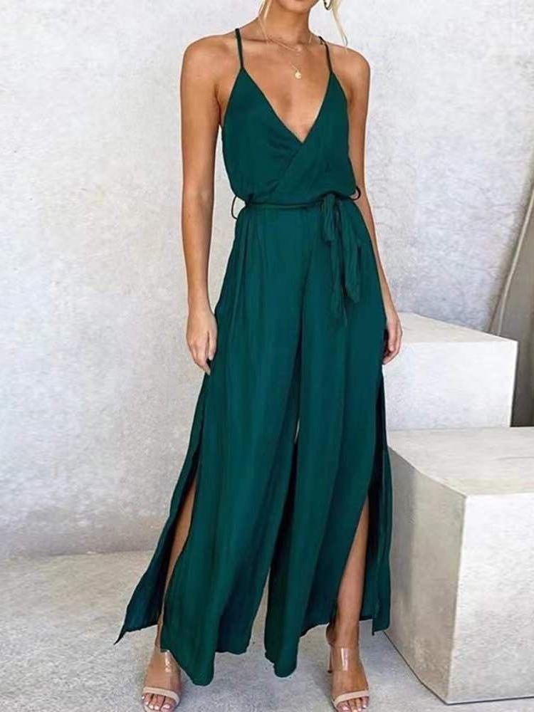 Sleeveless Sling Top Jumpsuit With Slits
