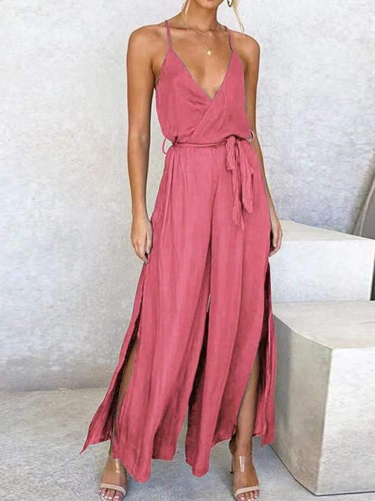 Sleeveless Sling Top Jumpsuit With Slits