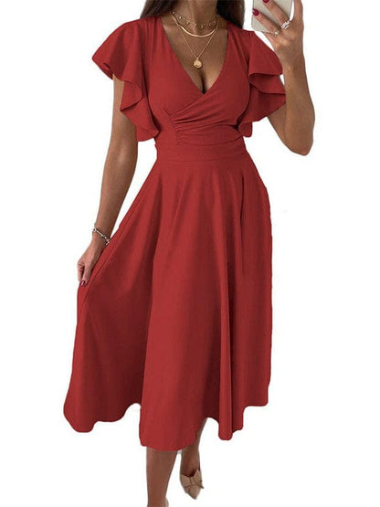 Sloping Shoulder Tie Mid Sleeve Dress