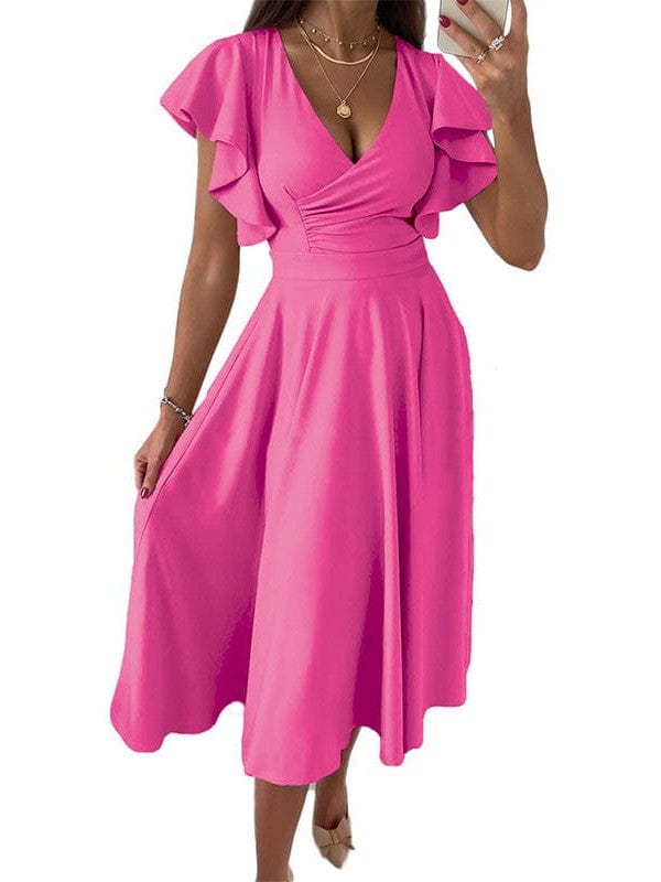 Sloping Shoulder Tie Mid Sleeve Dress