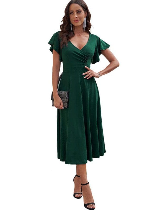 Sloping Shoulder Tie Mid Sleeve Dress