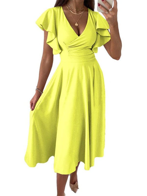 Sloping Shoulder Tie Mid Sleeve Dress