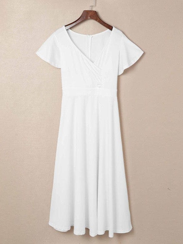 Sloping Shoulder Tie Mid Sleeve Dress