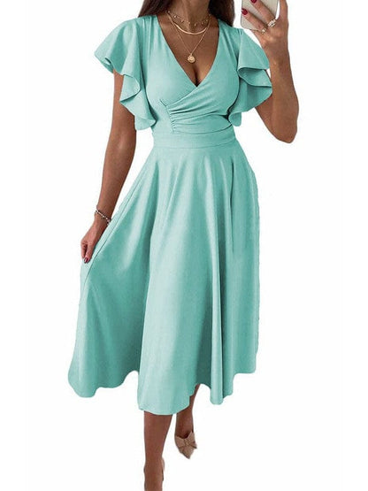 Sloping Shoulder Tie Mid Sleeve Dress