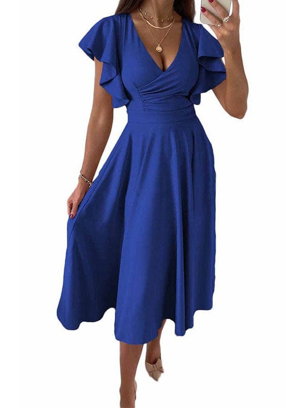 Sloping Shoulder Tie Mid Sleeve Dress