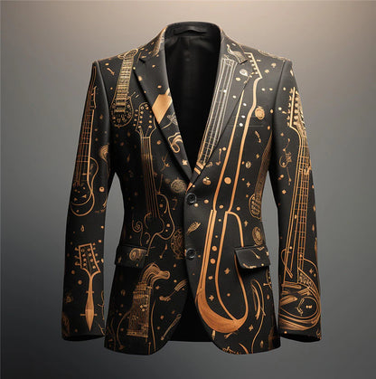 Winter Music Notes Men's Vintage Coat Blazer with Graffiti Design